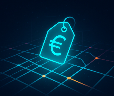 Digitale Illustration eines Preisschilds mit Euro-Zeichen auf einem abstrakten Rasterhintergrund