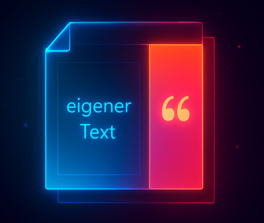 Neonfarbene Grafik eines Dokuments mit Text und Anführungszeichen
