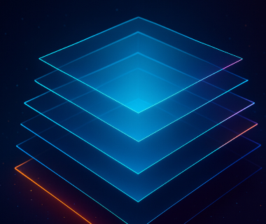 Mehrschichtige digitale Ebenen in Neonfarben symbolisieren digitale Zusammenarbeit