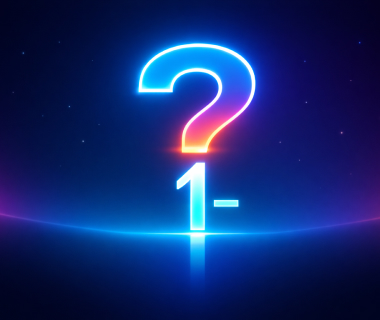 Leuchtendes Fragezeichen mit der Ziffer 1 auf dunklem Hintergrund als Symbol für Bewertung